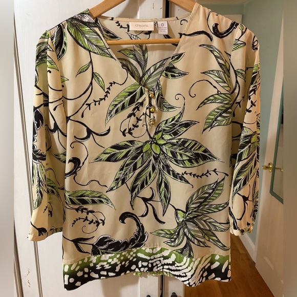 Dark Floral Bohemian Goth Indie  Blouse Black Cream Olive Green Size 0 - Picture 2 of 6